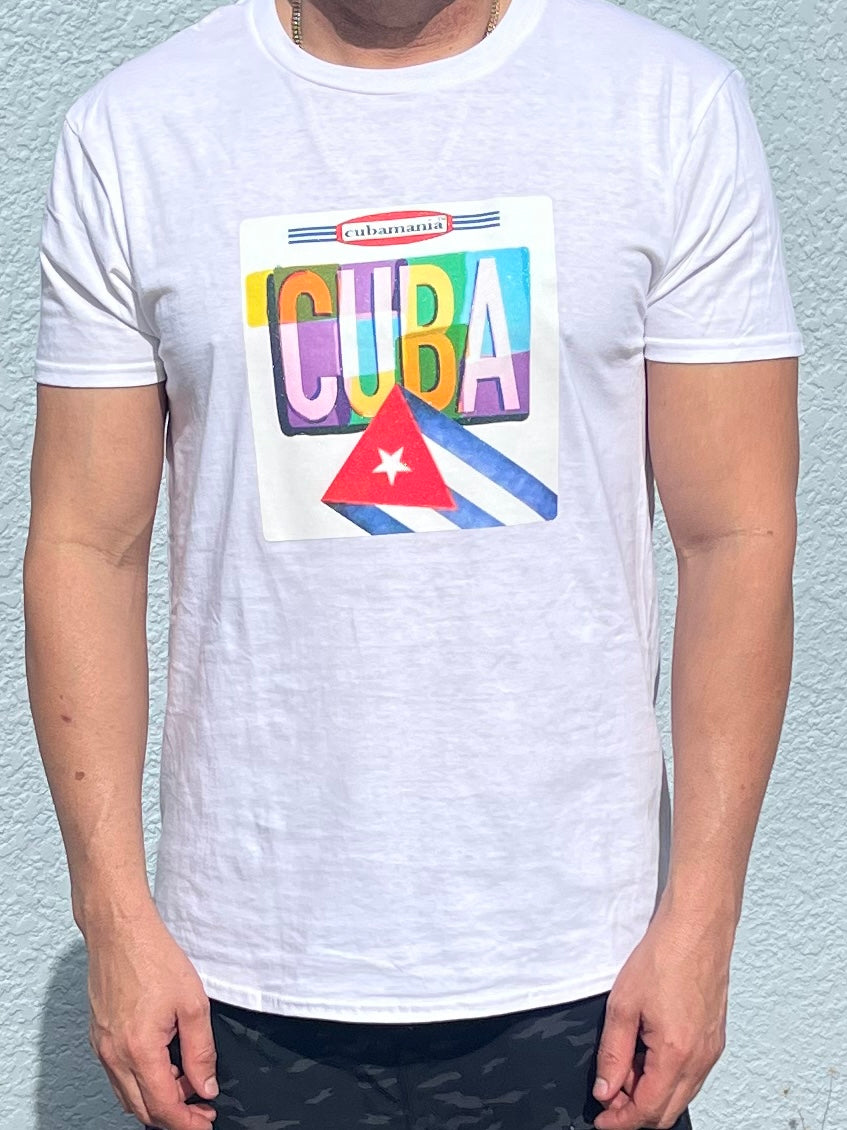 White T-shirt With "Cuba" and Cuban Flag