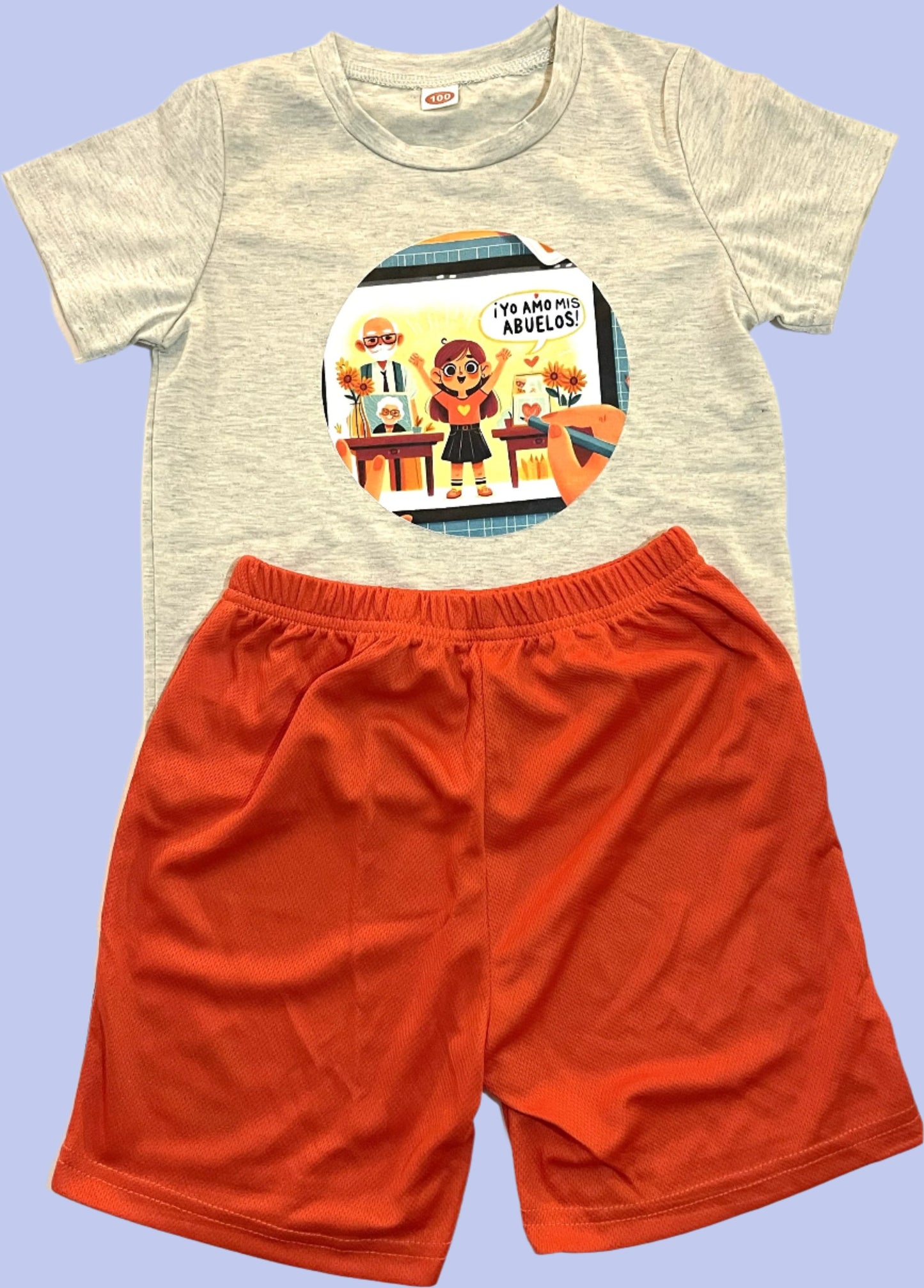 Orange/gray Kids Short Set