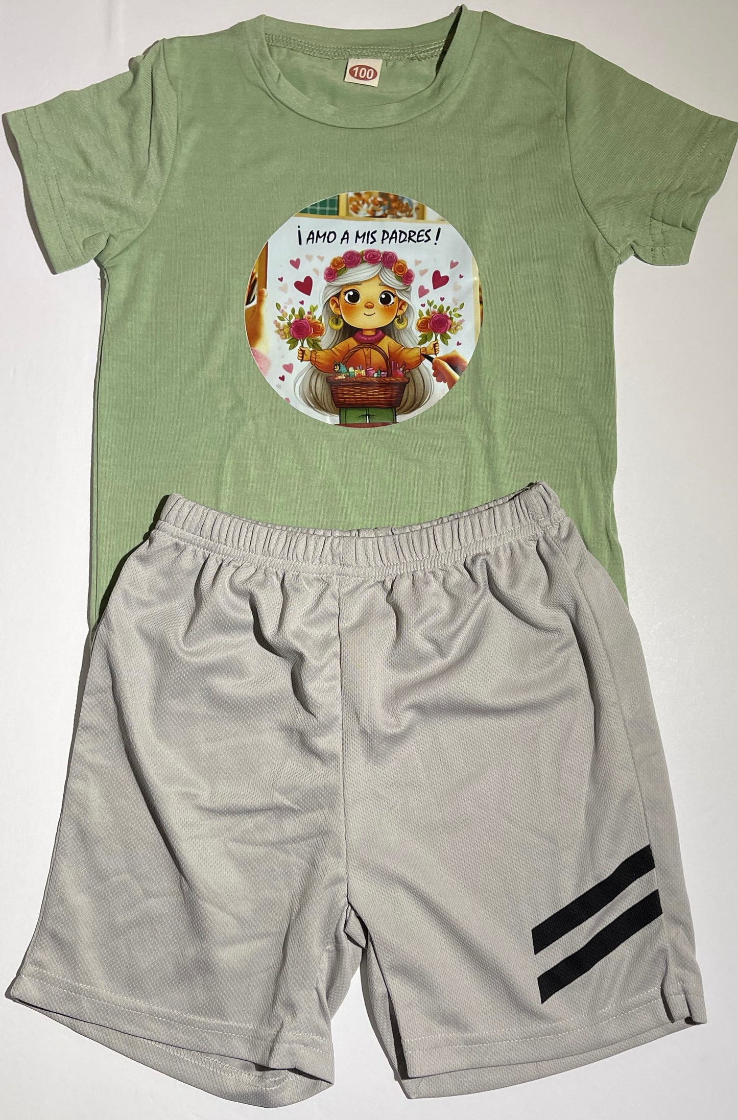 Green/gray Kids Shorts Set