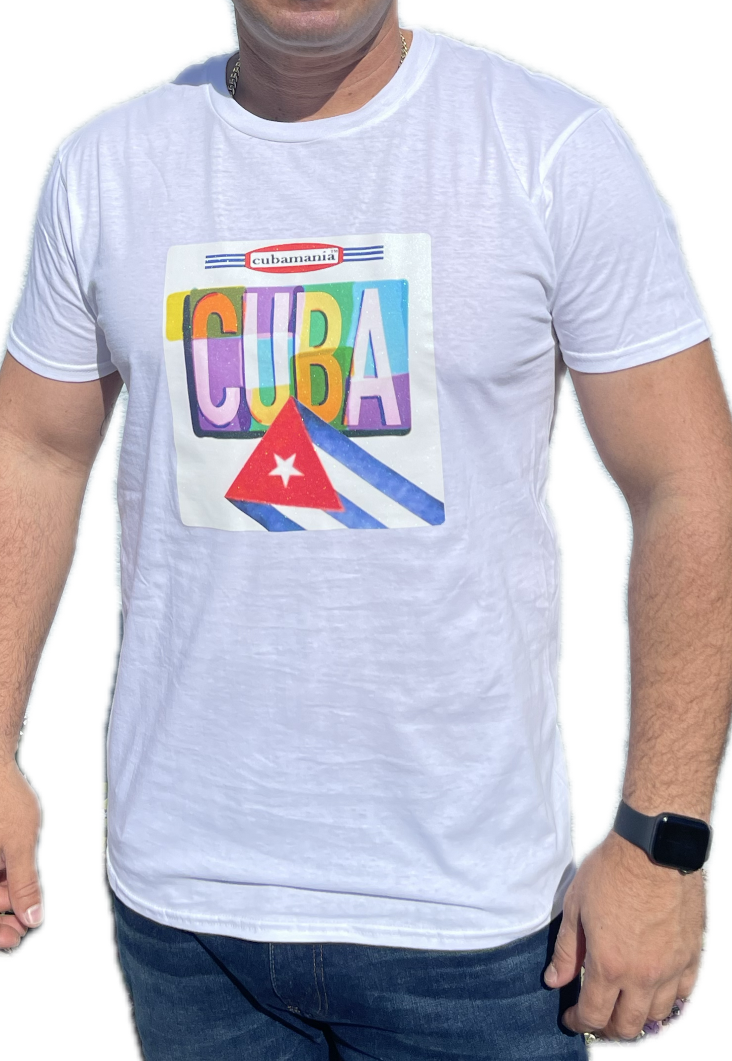 White T-shirt With "Cuba" and Cuban Flag