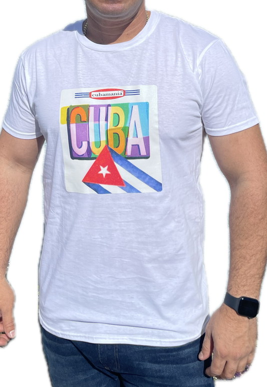 White T-shirt With "Cuba" and Cuban Flag